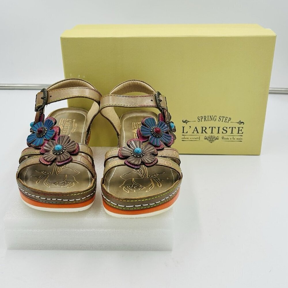 L'Artiste Spring Step Sandals Womens Sz US 5.5-6 EU 36 Floral Goodie-Gry Gray